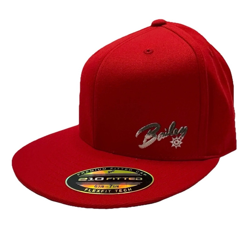 Bailey Western 210 Fitted Baseball Hat Red Flat Bill Cap-Flex Fit 6 7/8-7 1/4